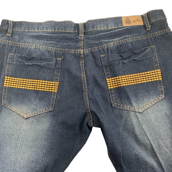 Nostic Mens Jeans Size 48 X 33 Factory Fading Back Pocket Stitching Straight Leg - Picture 6 of 11